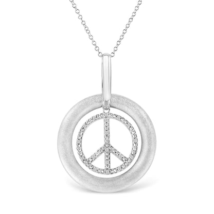 Matte Finish .925 Sterling Silver Diamond Accent Dancing Peace Sign 18" Pendant Necklace (I-J Color, I1-I2 Clarity)