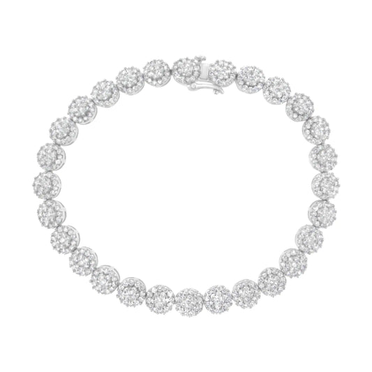 14K White Gold 3-3/4 Cttw Round-Brilliant Cut Diamond 7-1/4" Round Cluster Links Tennis Bracelet (I-J Color, SI2-I1 Clarity)