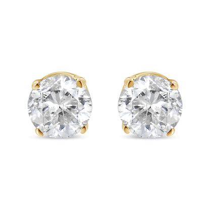 14K Yellow Gold 1/3 Cttw Round Brilliant-Cut Diamond Classic 4-Prong Stud Earrings (K-L Color, SI1-SI2 Clarity)