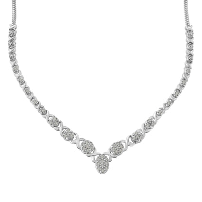 .925 Sterling Silver 1/2 cttw Prong Set Round Diamond Graduated Cluster 18" Statement Necklace (I-J Color, I3 Clarity)