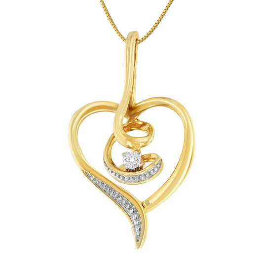 10K Yellow Gold .03 Cttw Diamond-Accented Round-Cut Diamond Swirl Open Heart 18" Pendant Necklace (I-J Color, I2-I3 Clarity)