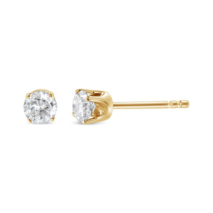 14K Yellow Gold 1/3 Cttw Round Brilliant-Cut Diamond Classic 4-Prong Stud Earrings (K-L Color, SI1-SI2 Clarity)