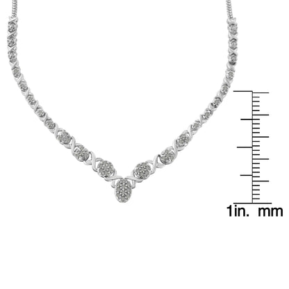 .925 Sterling Silver 1/2 cttw Prong Set Round Diamond Graduated Cluster 18" Statement Necklace (I-J Color, I3 Clarity)