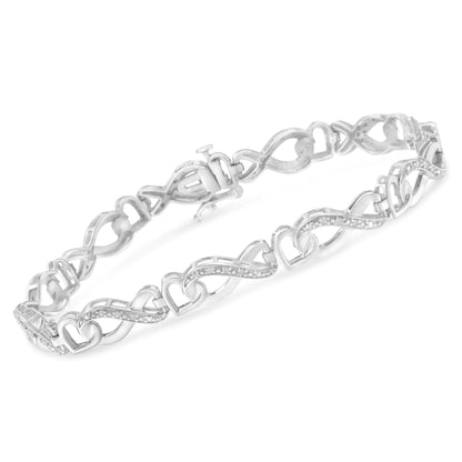 .925 Sterling Silver 1/5 Cttw Diamond 7” Infinity Heart Tennis Bracelet (H-I Color, I2-I3 Clarity)