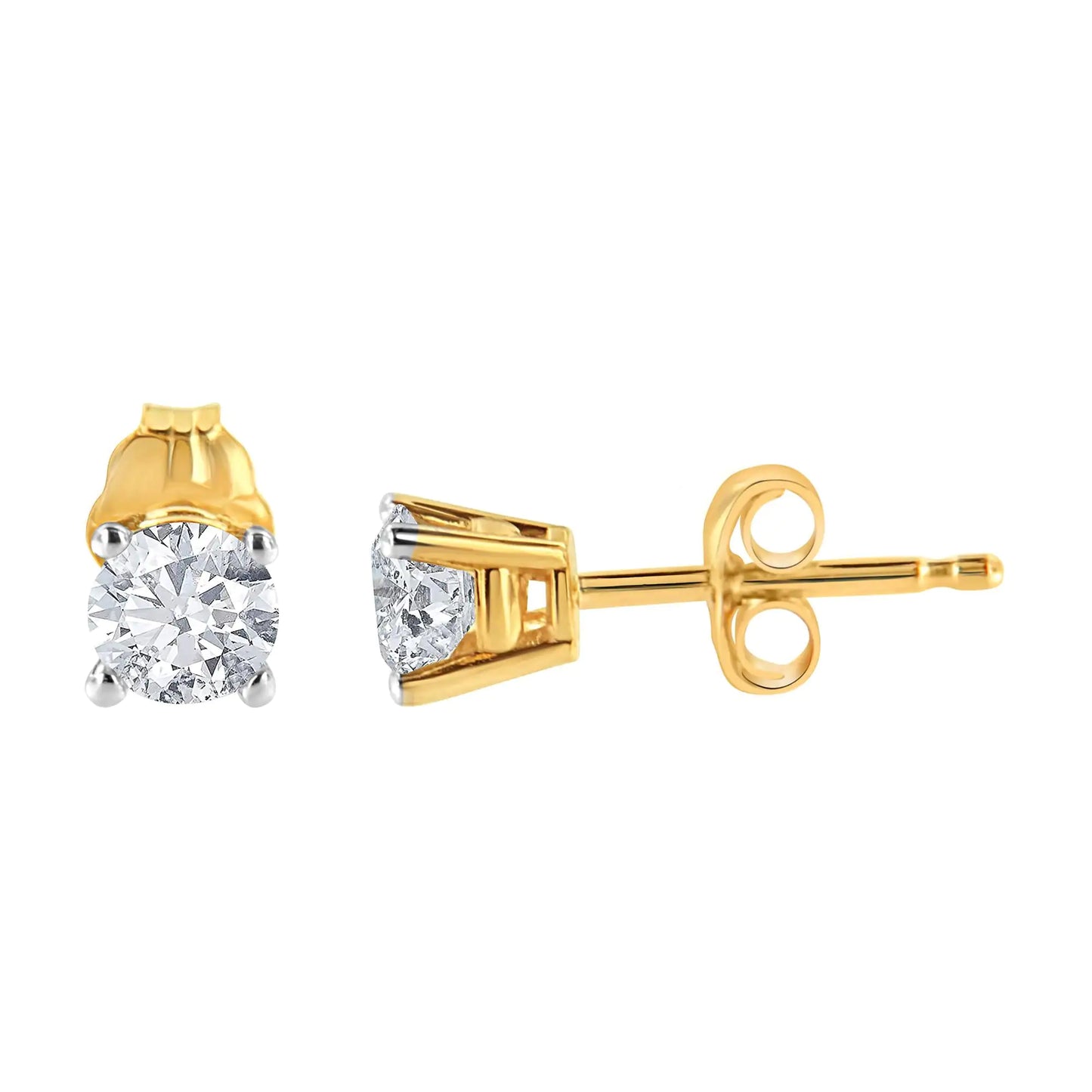 14K Yellow Gold 1/3 Cttw Round Brilliant-Cut Diamond Classic 4-Prong Stud Earrings (K-L Color, SI1-SI2 Clarity)