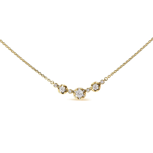 14k Yellow Gold 3/4 Cttw 3 Stone Round Diamond 18" Statement Necklace (H-I Color, I1-I2 Clarity)