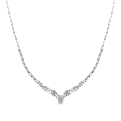 .925 Sterling Silver 1/2 cttw Prong Set Round Diamond Graduated Cluster 18" Statement Necklace (I-J Color, I3 Clarity)