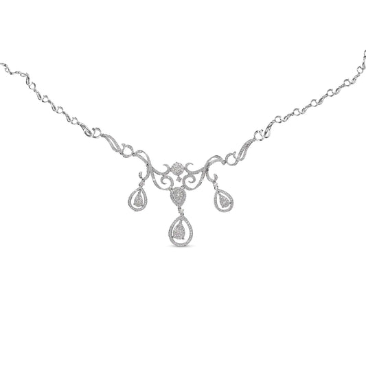 14K White Gold 3 1/2 Cttw Diamond Statement Drop and Dangle Necklace (G-H Colors, SI1-SI2 Clarity)